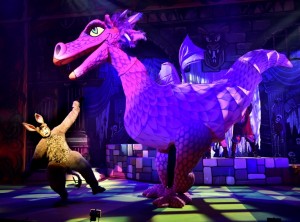 Rory Booth as Donkey and Draggon. (Puppeteer: Brandon Moulder)