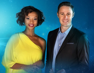 The Presenters of Spellbound SA:  Vanessa Marawa and Jason Greer